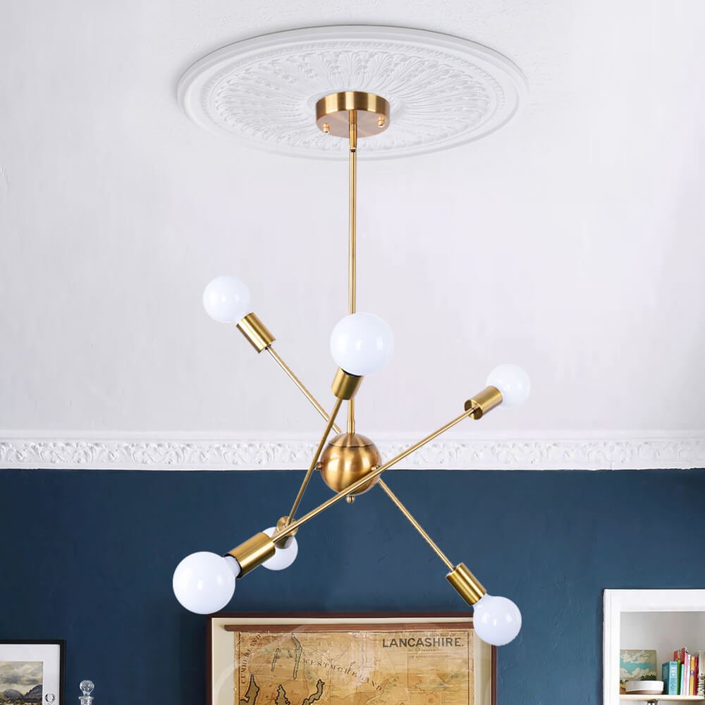 Modern Linear Chandelier Light in Brass and Chrome Finish for Dining Room 5