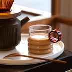 Modern Mediterranean Glassware Drinking Glasses with Circular Handle – 300ml Capacity in Vibrant Colors 5