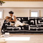 Monochrome Sofa Cover in Black and White, Durable Polyester Jacquard Slipcover, Pet-Friendly Couch Cover for Stylish Protection 4