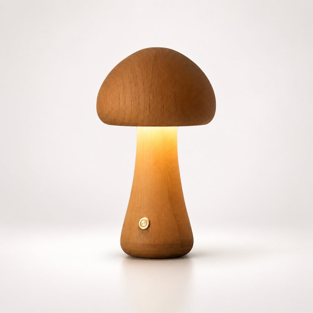 Mushroom-Shaped Table Lamp with Wood Finish and Touch Dimmable Control 0