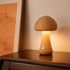 Mushroom-Shaped Table Lamp with Wood Finish and Touch Dimmable Control 1