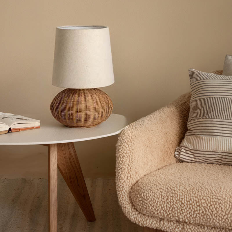 Natural Rattan Table Lamp with Linen Shade – Elegant Bedside Light for Modern Interiors 6