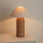 Natural Rattan Table Lamp with Linen Shade – Elegant Bedside Light for Modern Interiors 8