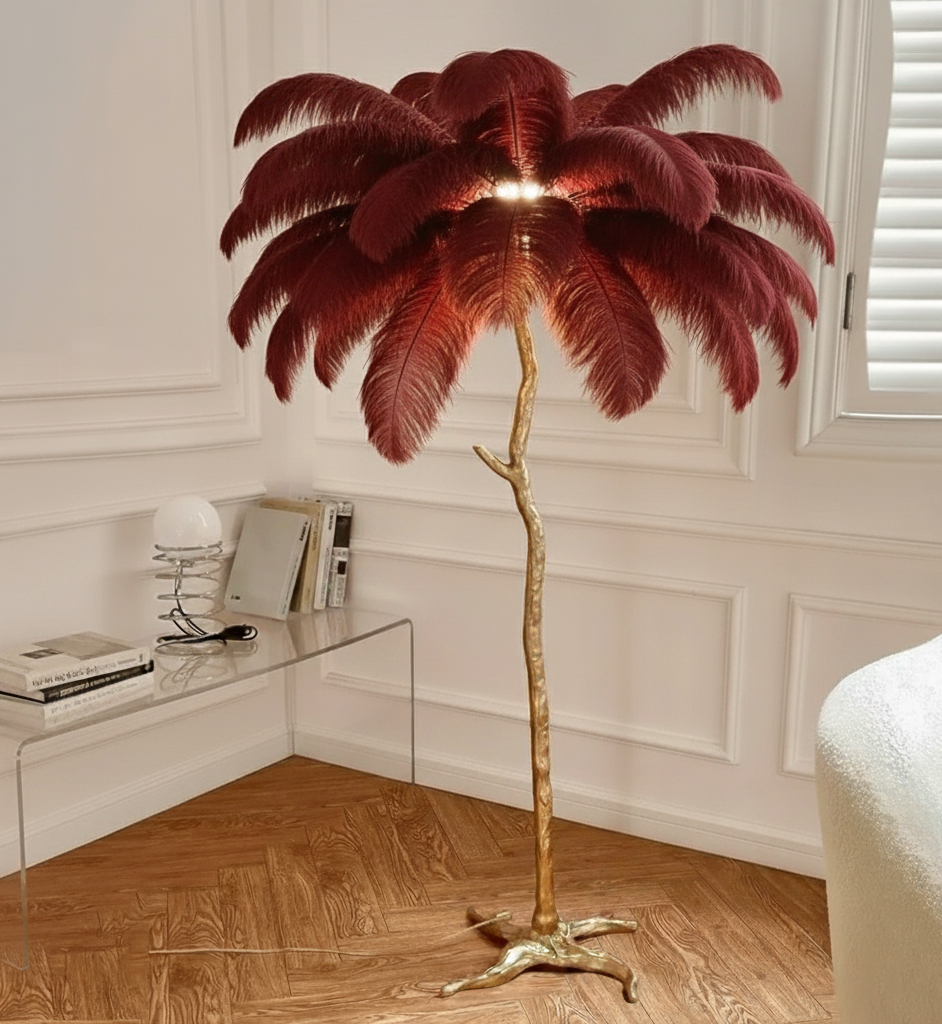 Nordic Floor Lamp with Ostrich Feather Shade for Living Room Ambiance 5