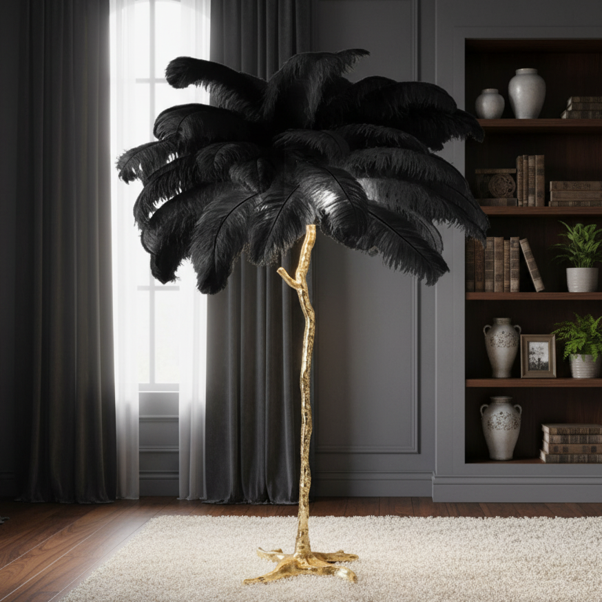 Nordic Floor Lamp with Ostrich Feather Shade for Living Room Ambiance 8