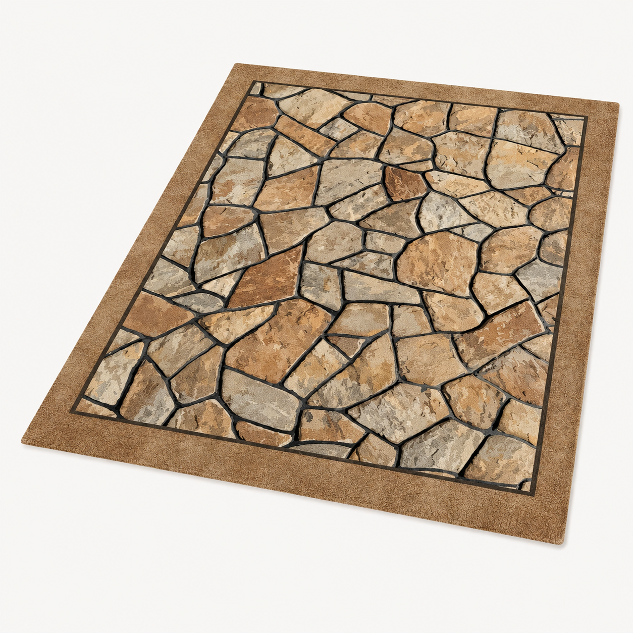 Outdoor Rug with Washable Fabric and Faux Stone Design for Patio
