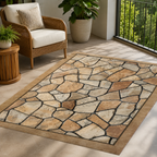 Outdoor Rug with Washable Fabric and Faux Stone Design for Patio