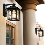 Outdoor Wall Lantern with Black Metal Frame and Clear Glass Panels 1