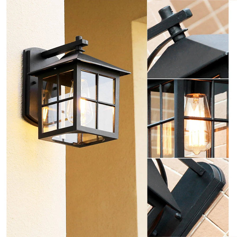 Outdoor Wall Lantern with Black Metal Frame and Clear Glass Panels 2