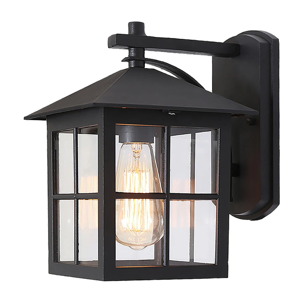 Outdoor Wall Lantern with Black Metal Frame and Clear Glass Panels 3