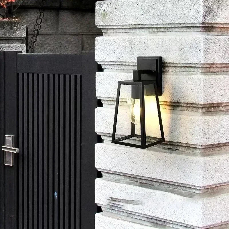 Outdoor Wall Lantern with Geometric Glass and Matte Black Finish 1
