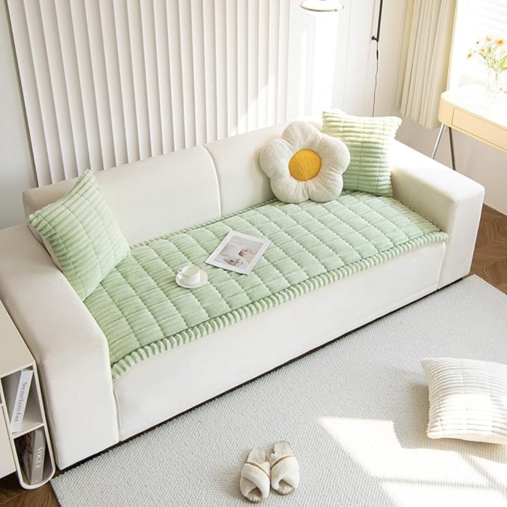 Plush Microfiber Sofa Cover with Pleated Edges – Anti-Slip Design, Cozy Flannel Blend, Machine Washable Couch Slipcover 8