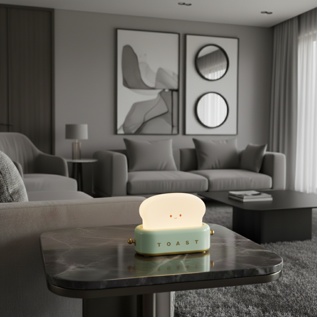 Rechargeable LED Table Lamp in Toast Design with Dimmable Brightness – Whimsical Night Light 0