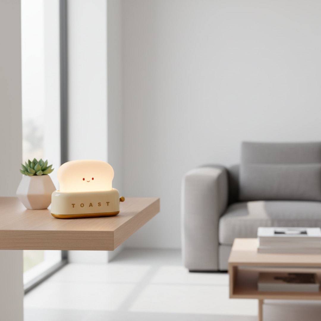 Rechargeable LED Table Lamp in Toast Design with Dimmable Brightness – Whimsical Night Light 4