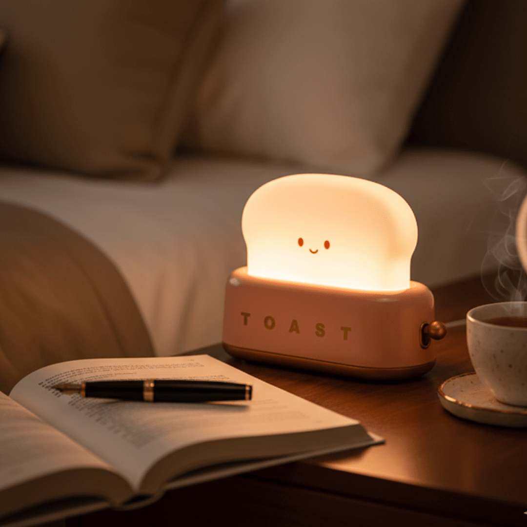 Rechargeable LED Table Lamp in Toast Design with Dimmable Brightness – Whimsical Night Light 6