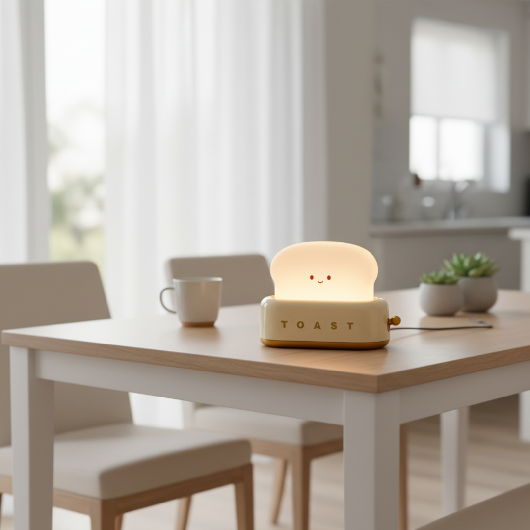 Rechargeable LED Table Lamp in Toast Design with Dimmable Brightness – Whimsical Night Light 7
