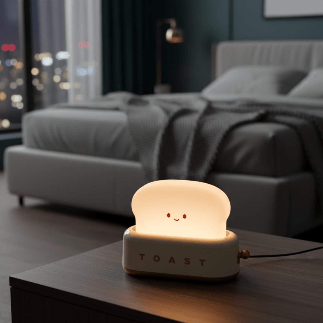 Rechargeable LED Table Lamp in Toast Design with Dimmable Brightness – Whimsical Night Light 8
