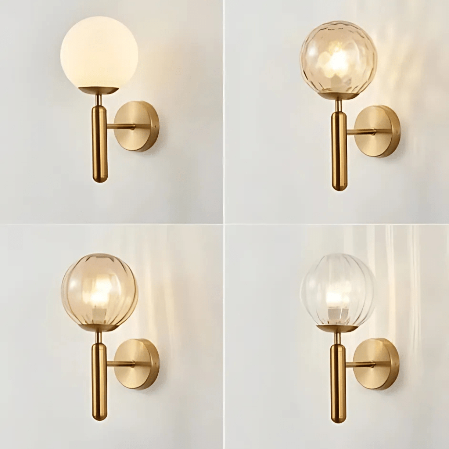 Satin Brass Wall Light – Dimmable Modern Sconce with Customizable Glass Finishes for Bathroom and Living Space 2