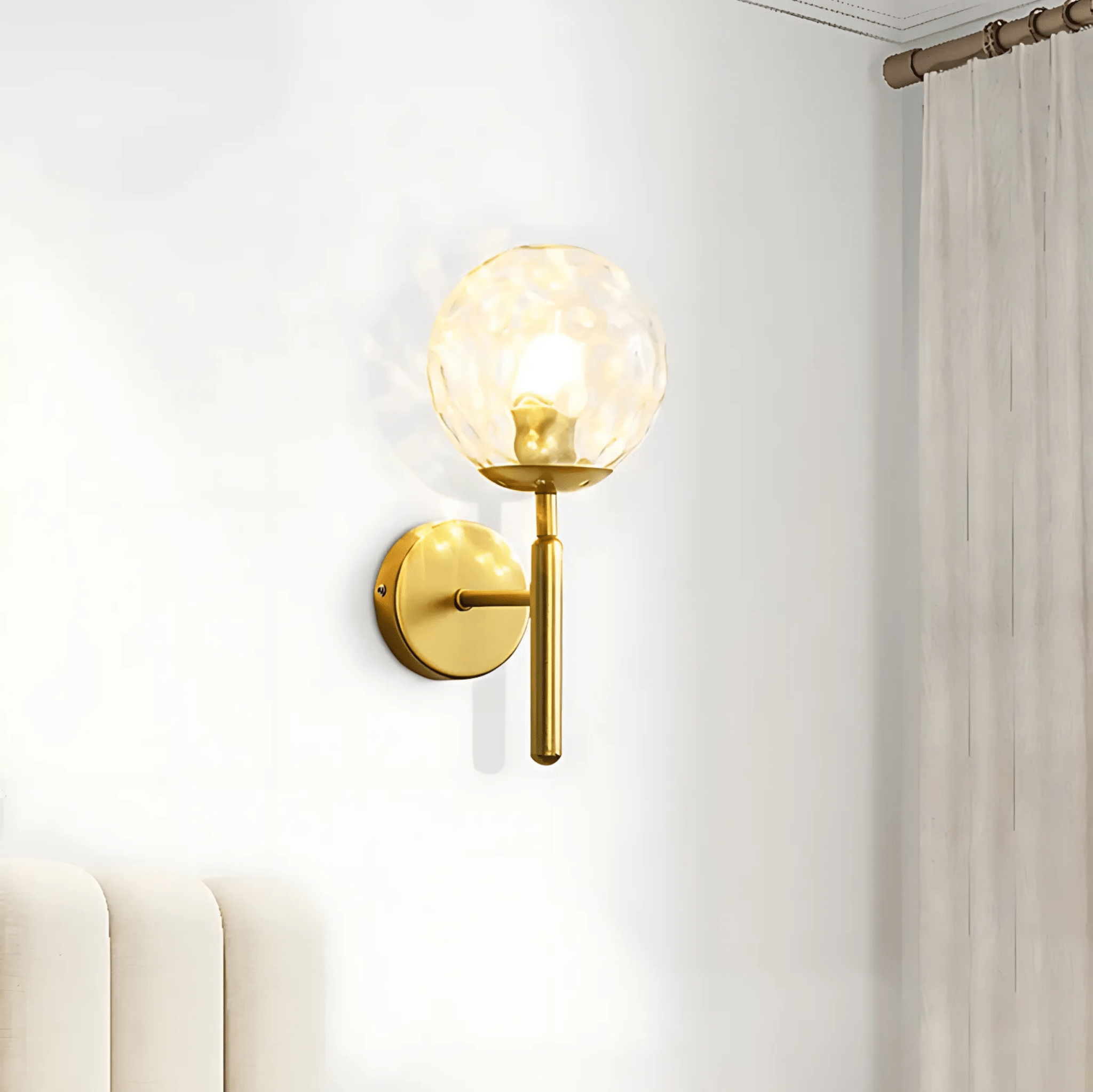 Satin Brass Wall Light – Dimmable Modern Sconce with Customizable Glass Finishes for Bathroom and Living Space 8