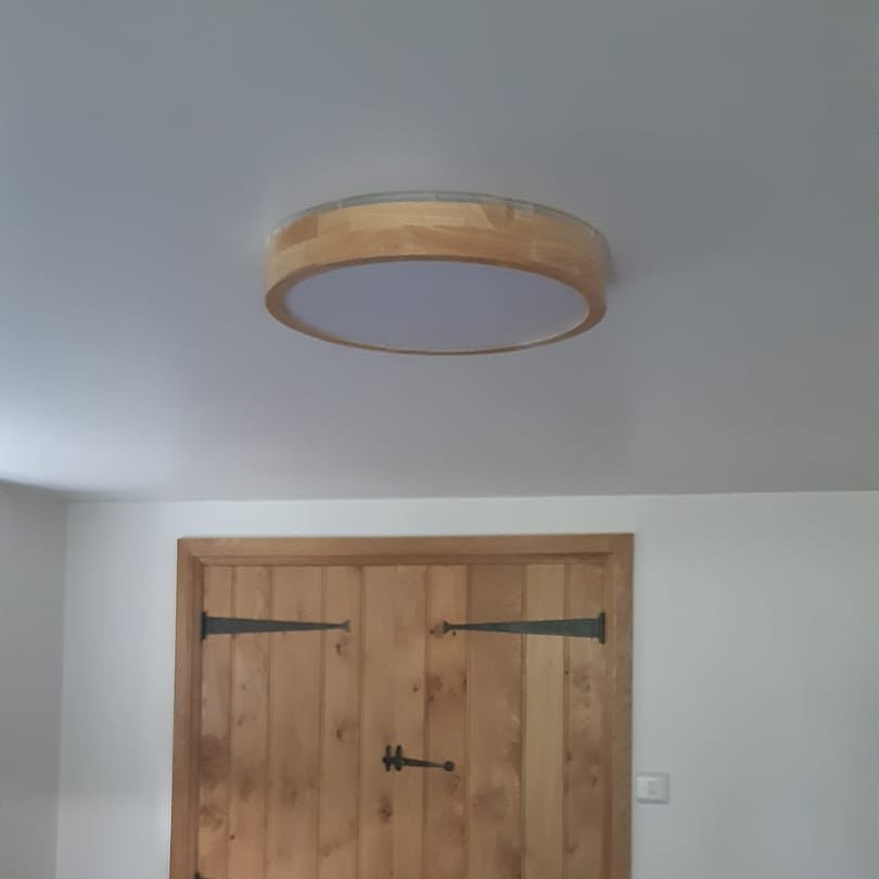 Scandinavian Wood Flush Mount Ceiling Light with Dimmable LED and Frosted Acrylic Diffuser 1