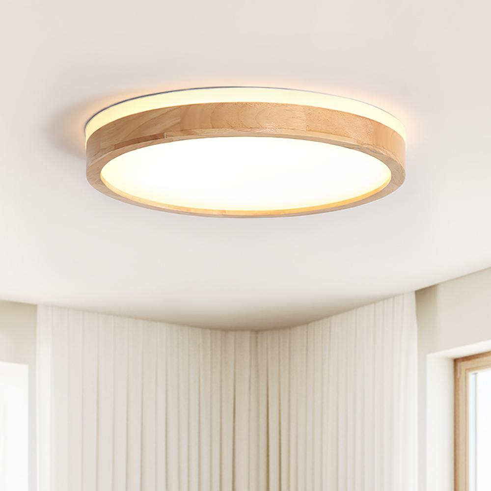 Scandinavian Wood Flush Mount Ceiling Light with Dimmable LED and Frosted Acrylic Diffuser 2