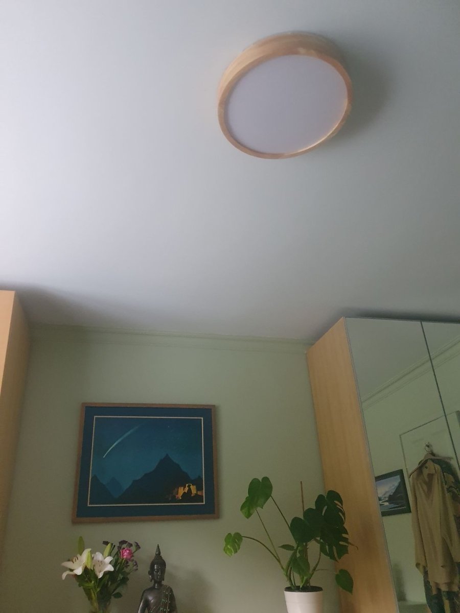 Scandinavian Wood Flush Mount Ceiling Light with Dimmable LED and Frosted Acrylic Diffuser 3