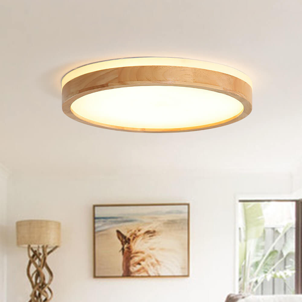 Scandinavian Wood Flush Mount Ceiling Light with Dimmable LED and Frosted Acrylic Diffuser 4