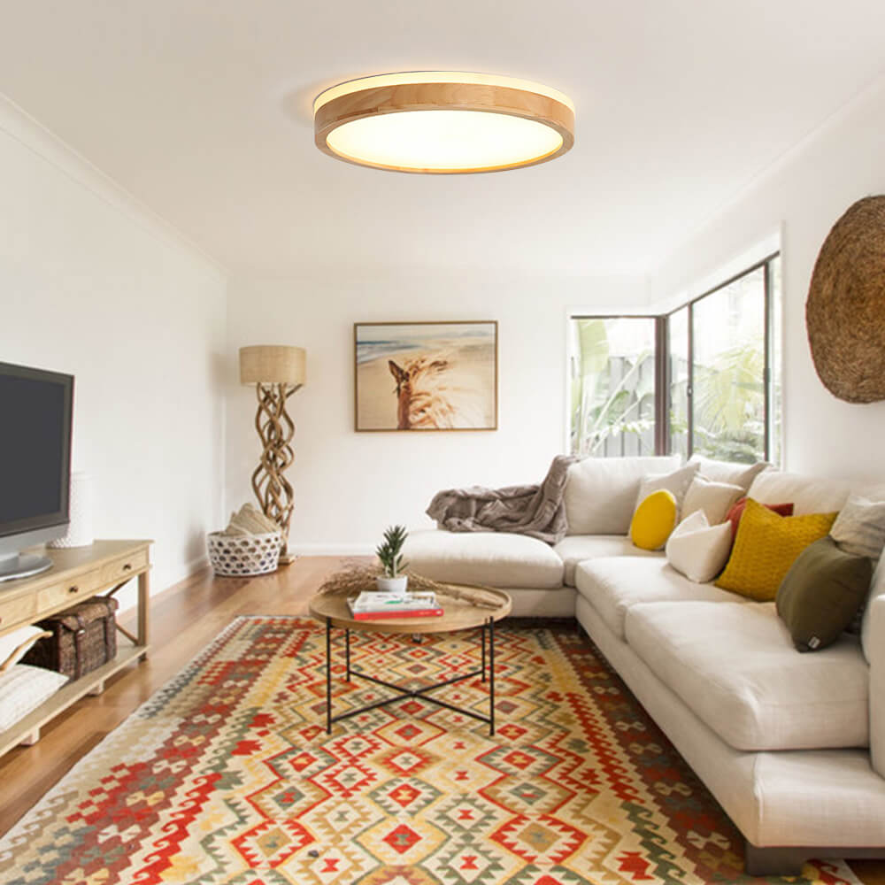 Scandinavian Wood Flush Mount Ceiling Light with Dimmable LED and Frosted Acrylic Diffuser 5