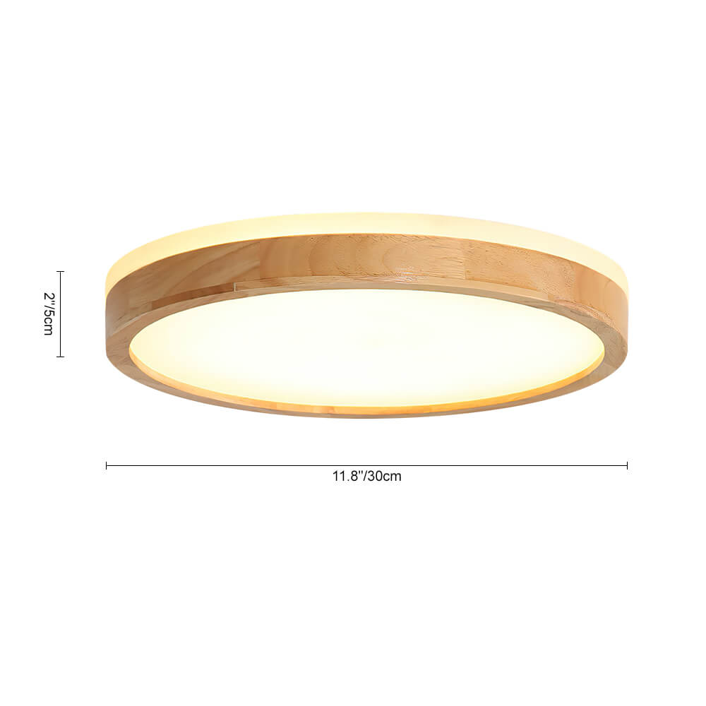 Scandinavian Wood Flush Mount Ceiling Light with Dimmable LED and Frosted Acrylic Diffuser 8