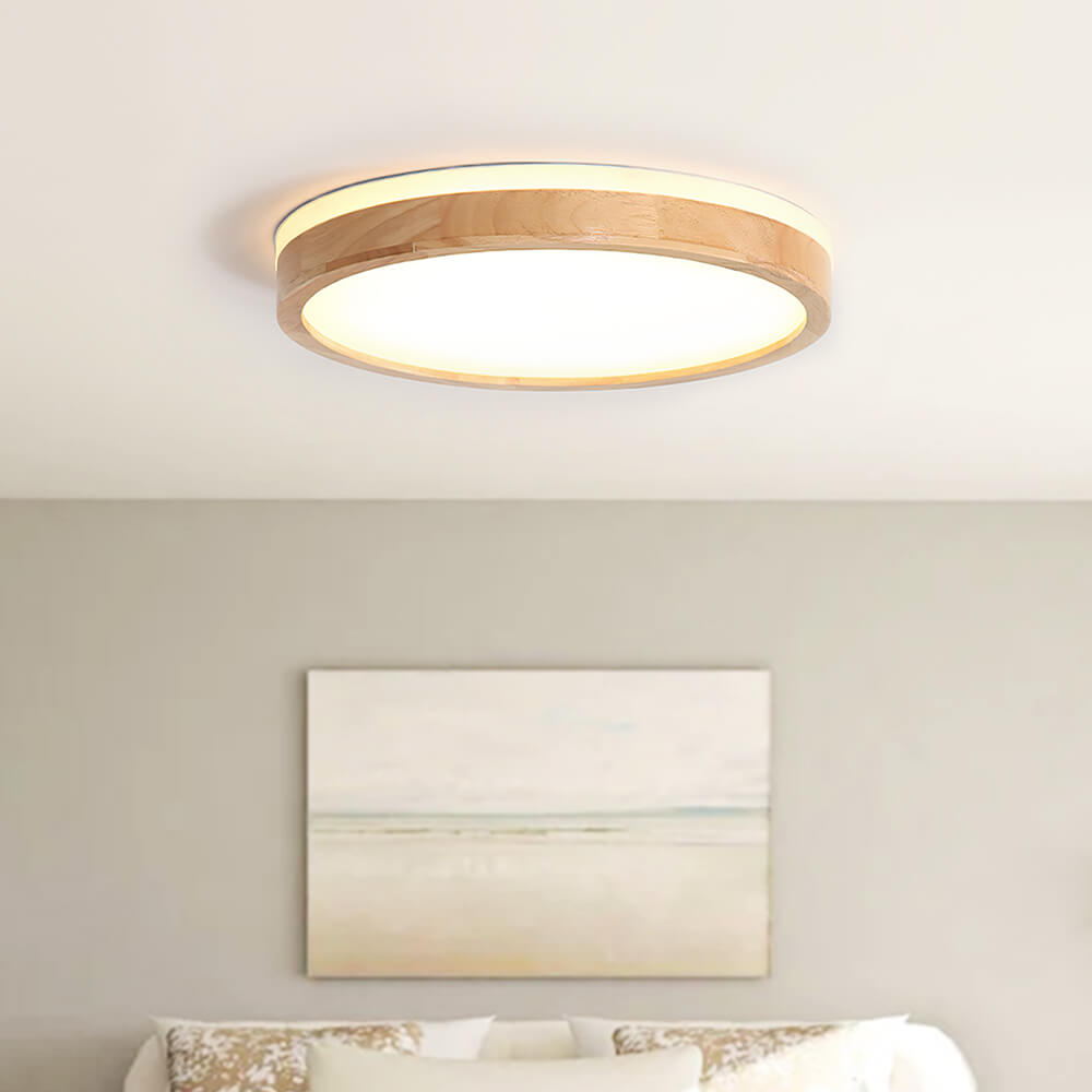 Scandinavian Wood Flush Mount Ceiling Light with Dimmable LED and Frosted Acrylic Diffuser 9