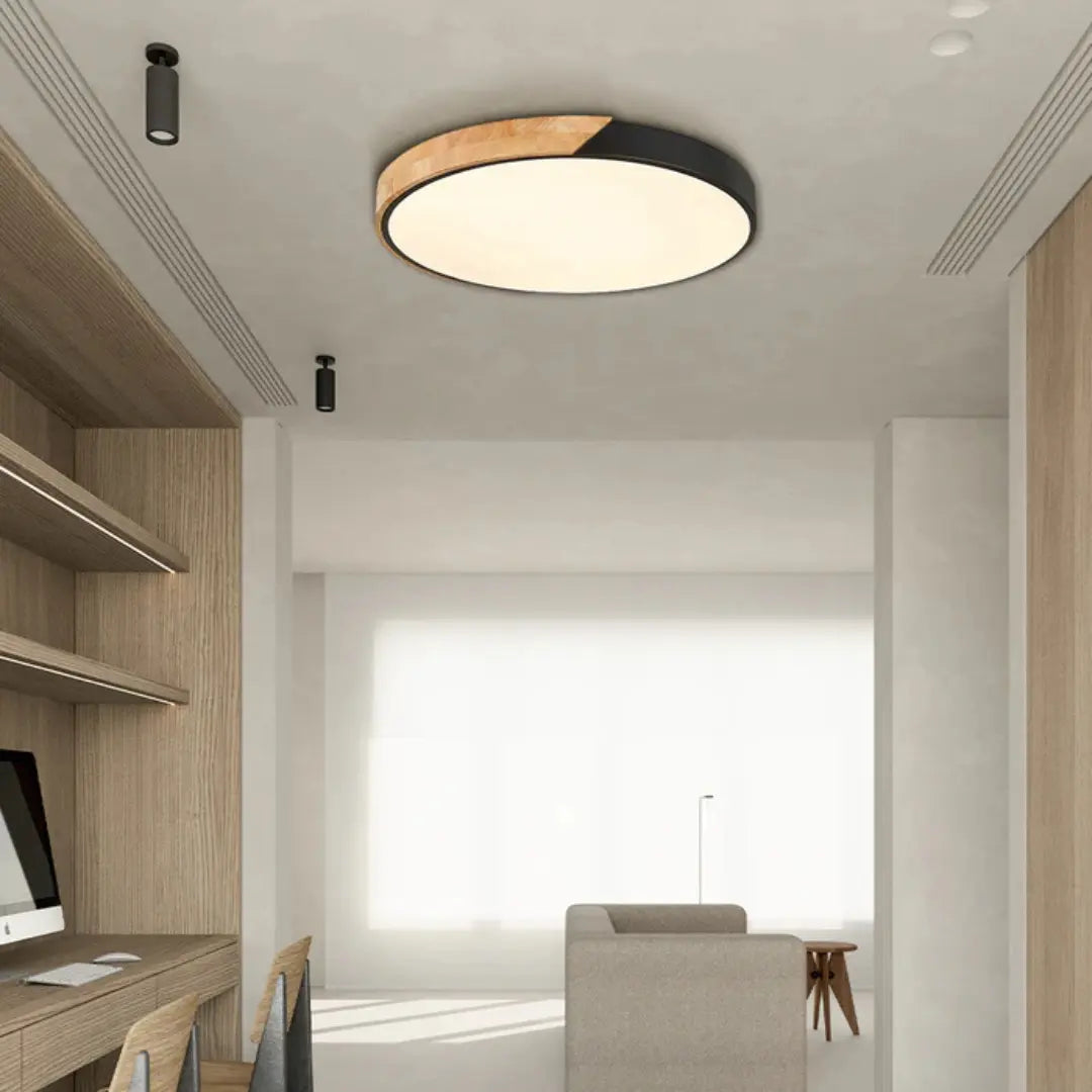 Scandinavian Wooden LED Flush Mount Ceiling Light Fixture with Modern Design 1