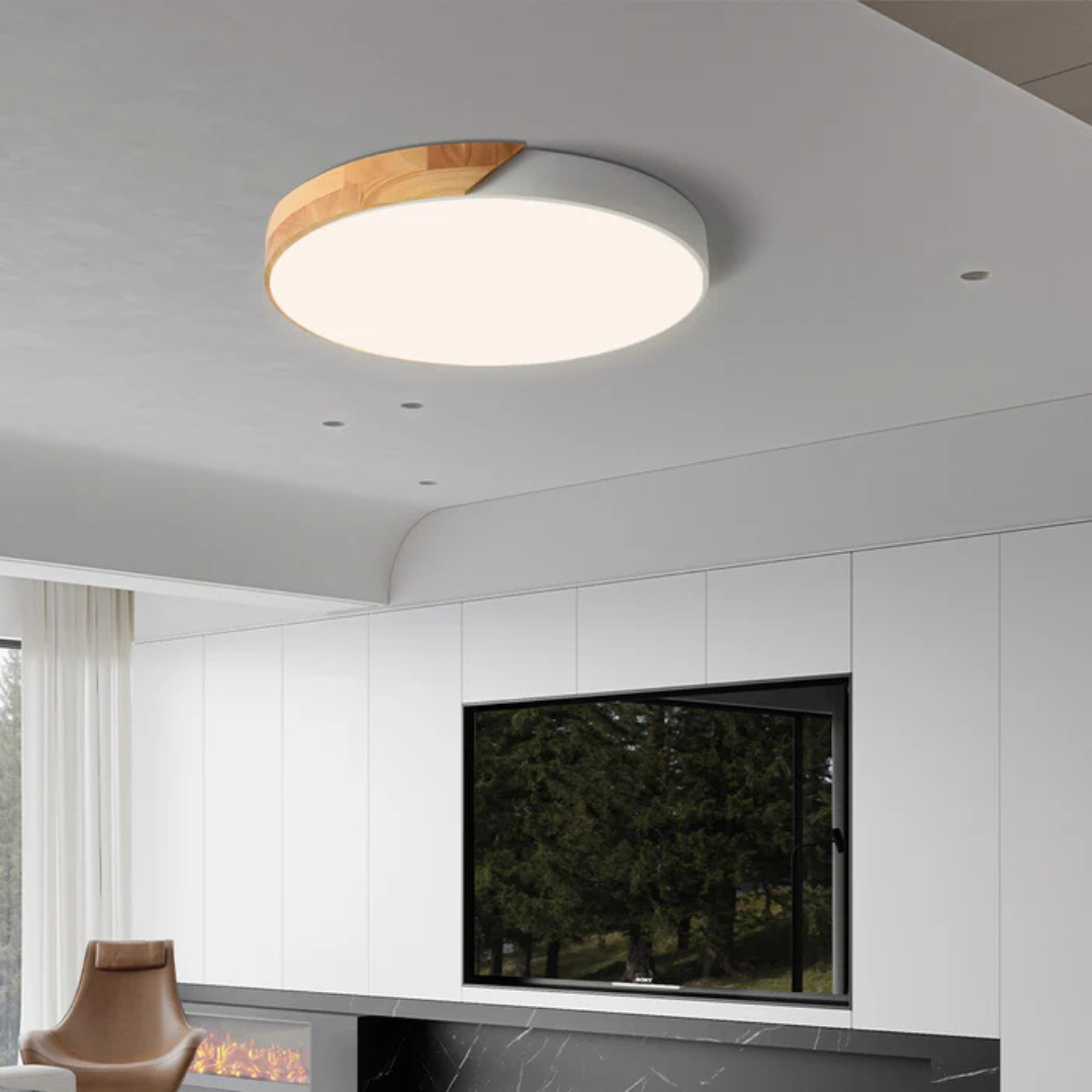 Scandinavian Wooden LED Flush Mount Ceiling Light Fixture with Modern Design 5