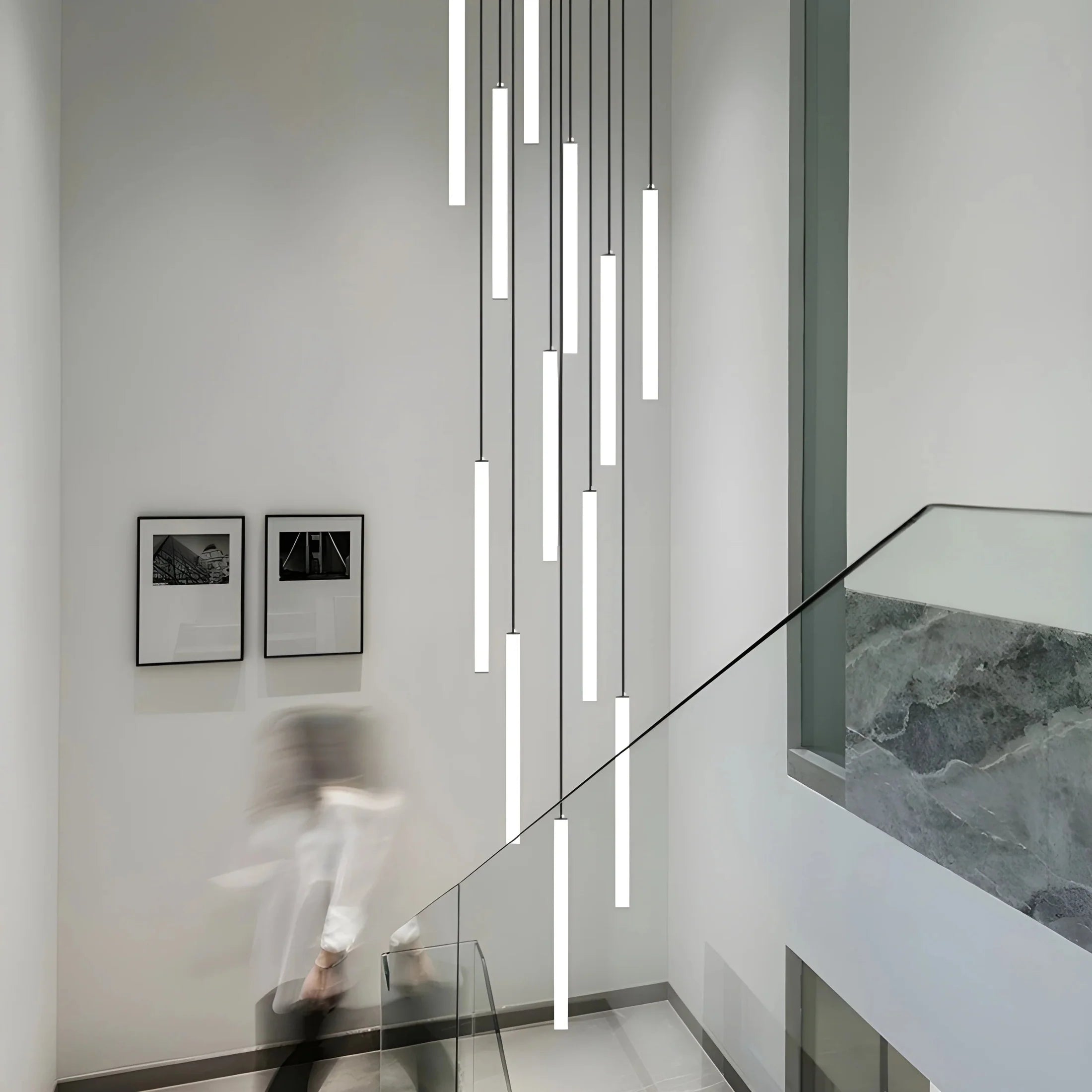 Spiral Pendant Light in Iron and Acrylic with Adjustable Height for Staircases 1