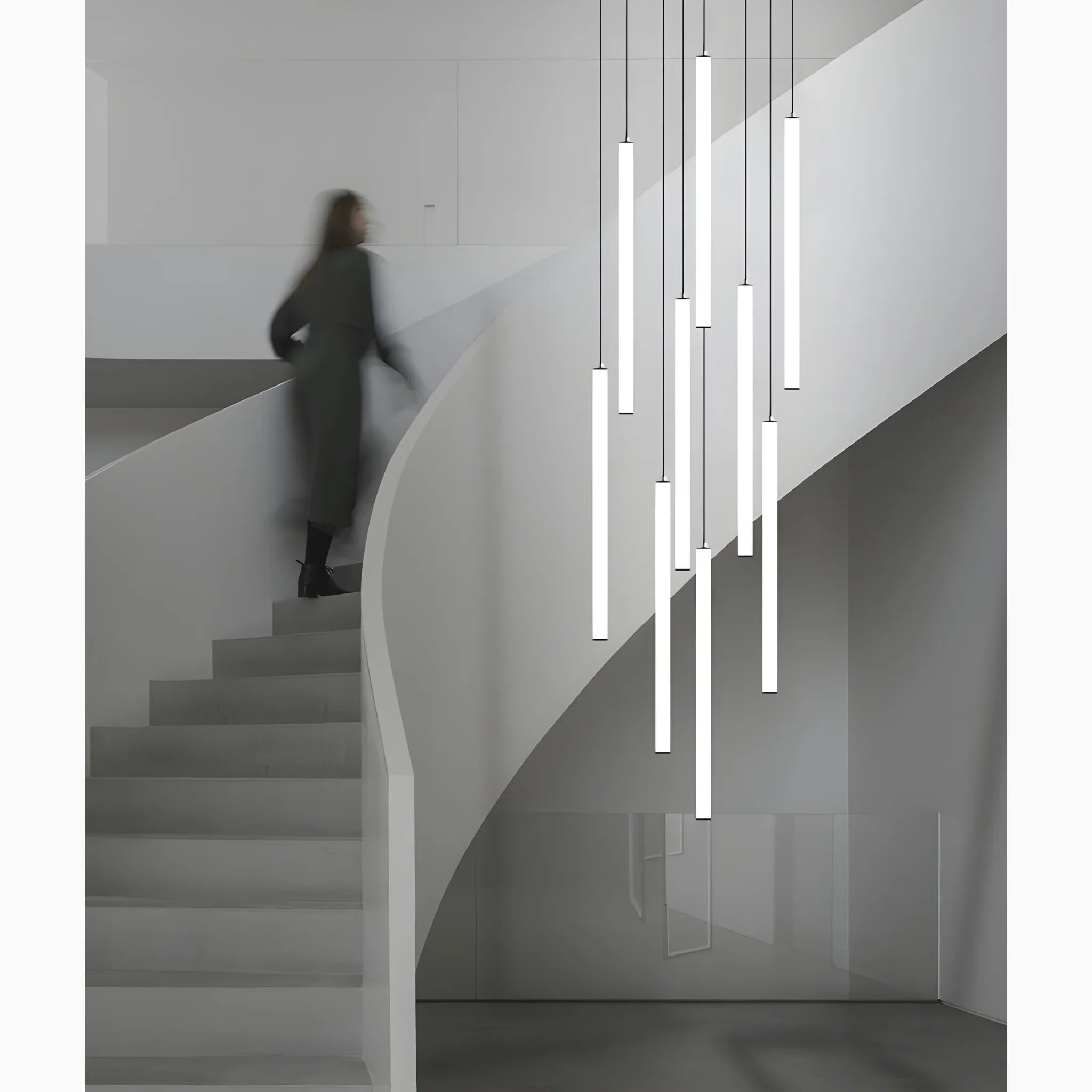 Spiral Pendant Light in Iron and Acrylic with Adjustable Height for Staircases 3