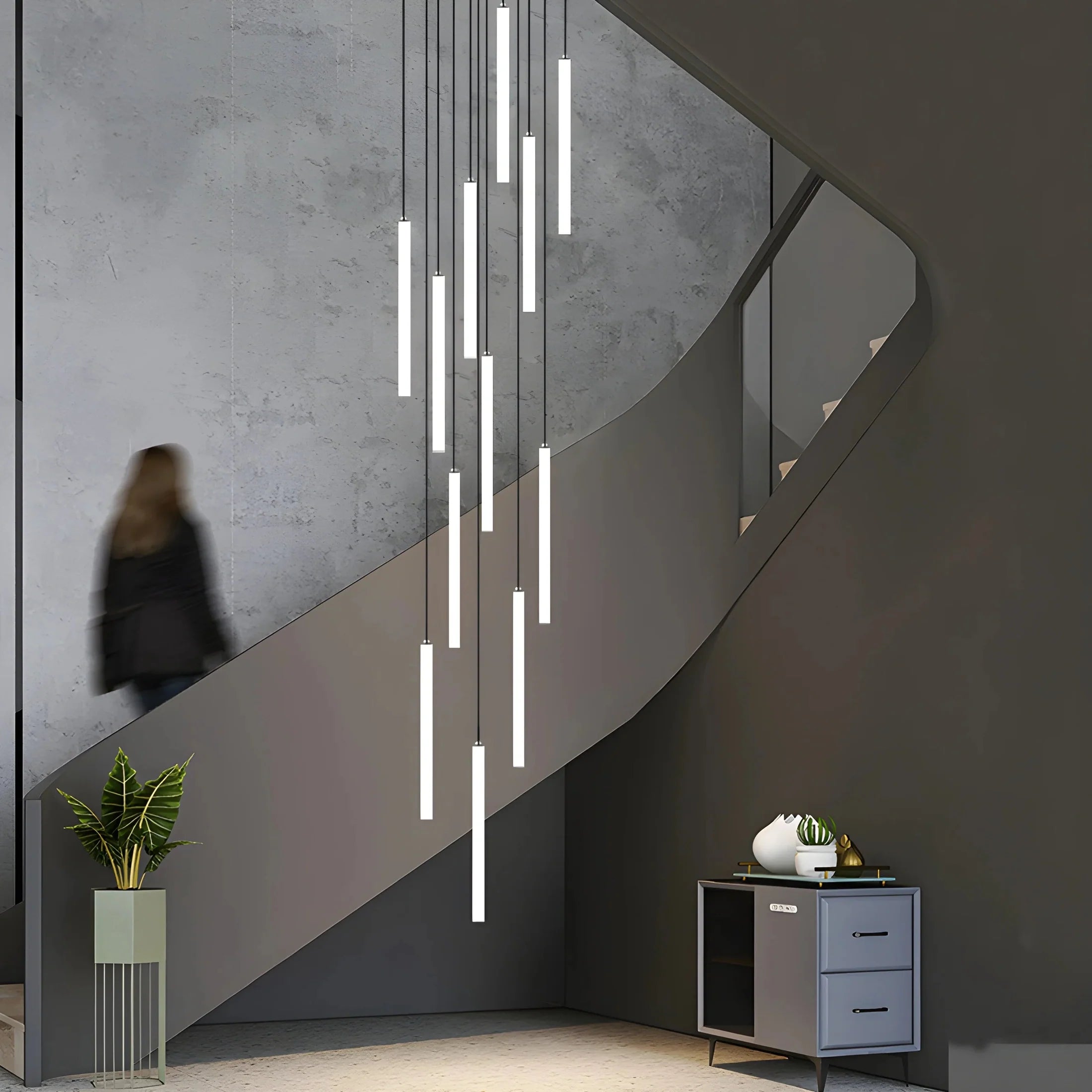 Spiral Pendant Light in Iron and Acrylic with Adjustable Height for Staircases 4