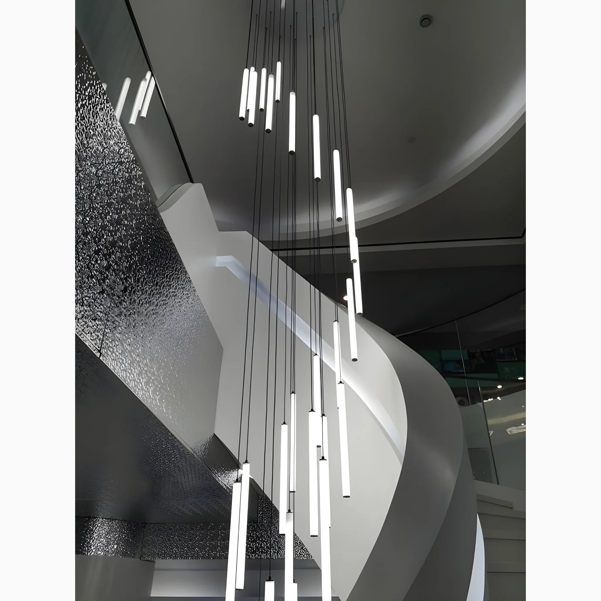 Spiral Pendant Light in Iron and Acrylic with Adjustable Height for Staircases 8