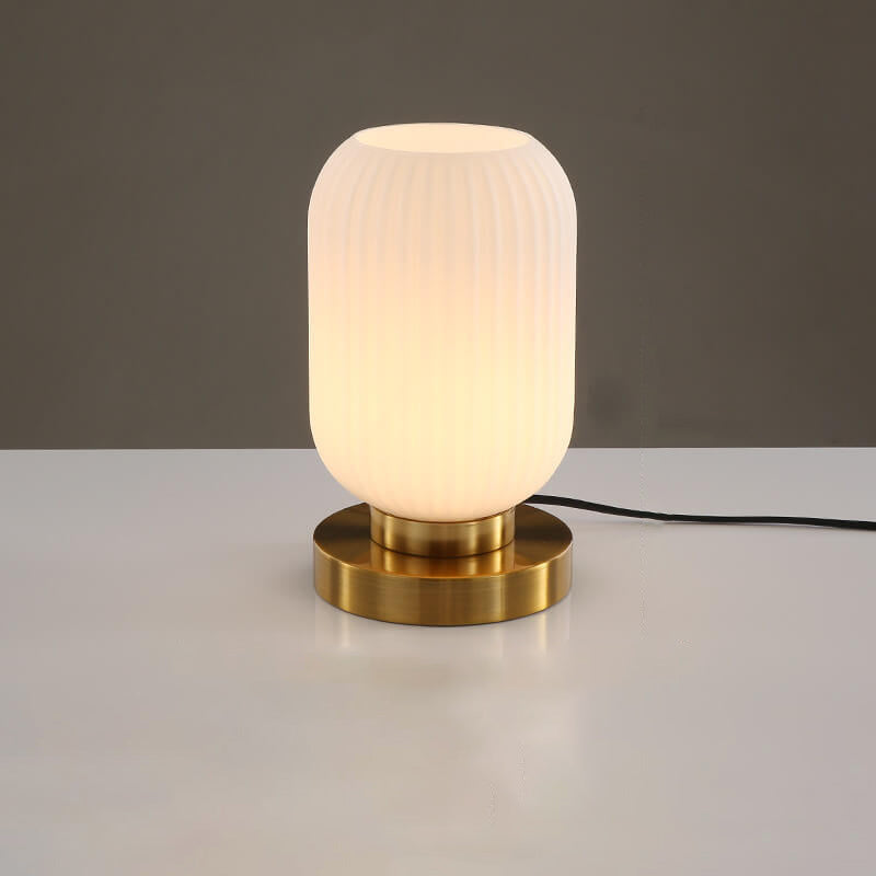 Table Lamp with Ribbed Glass Shade and Brass Base for Living Room 0