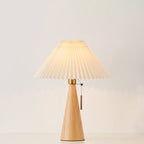Table Lamp with Rubberwood Base and Pleated Fabric Shade for Living Room 0