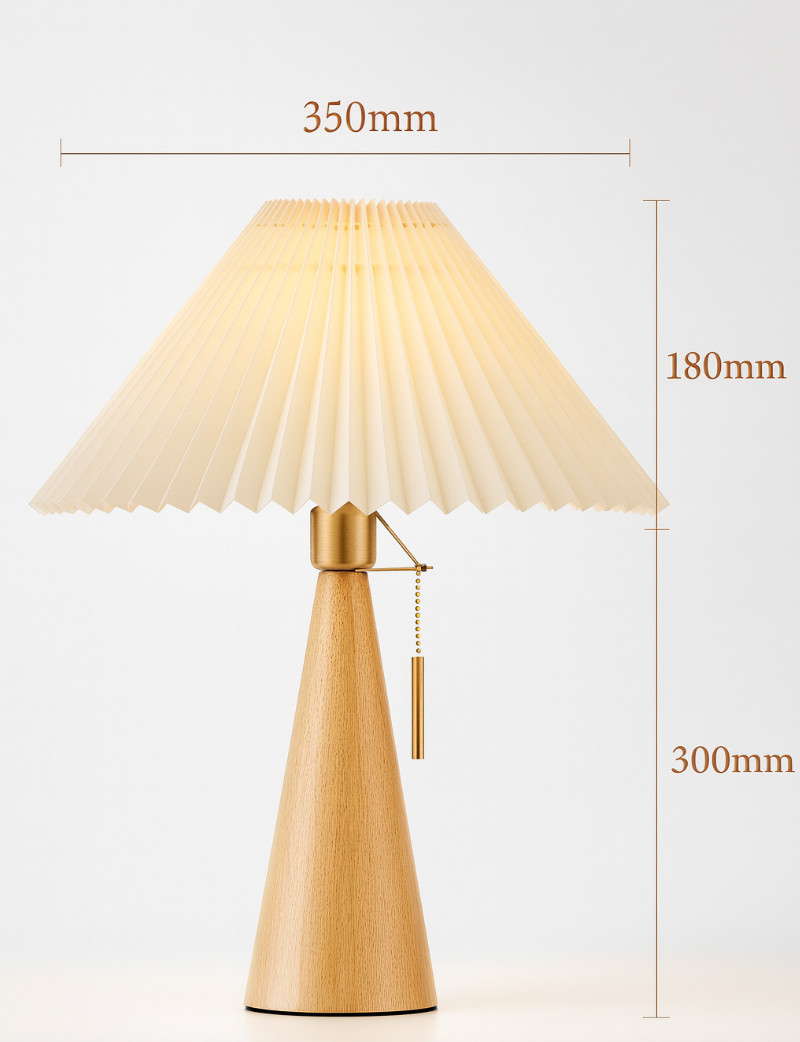 Table Lamp with Rubberwood Base and Pleated Fabric Shade for Living Room 4