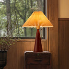 Table Lamp with Rubberwood Base and Pleated Fabric Shade for Living Room 6