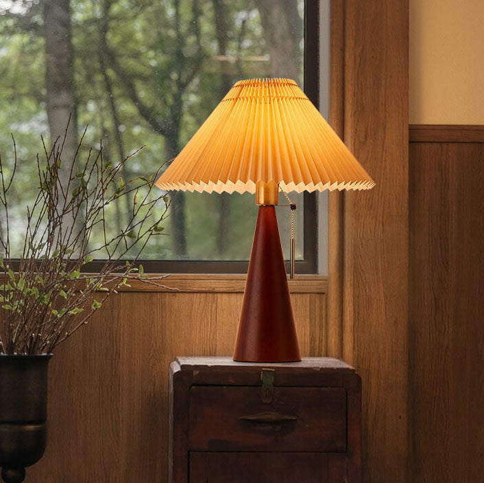 Table Lamp with Rubberwood Base and Pleated Fabric Shade for Living Room 6