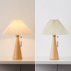 Table Lamp with Rubberwood Base and Pleated Fabric Shade for Living Room 7