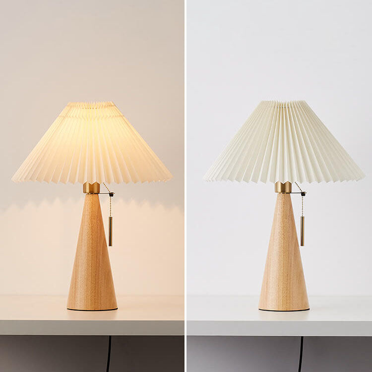 Table Lamp with Rubberwood Base and Pleated Fabric Shade for Living Room 7