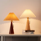 Table Lamp with Rubberwood Base and Pleated Fabric Shade for Living Room 8