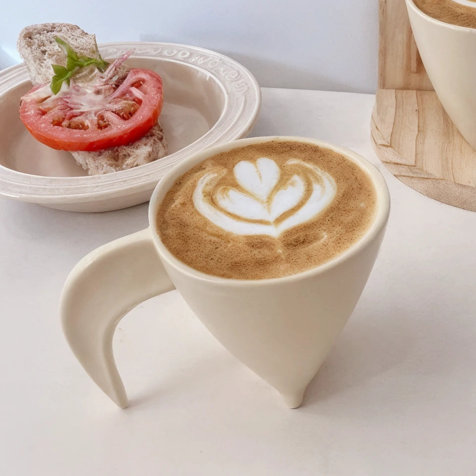 Unique Triangular Porcelain Mug with Two Handle Options – 220 ml Capacity for Coffee and Tea 1