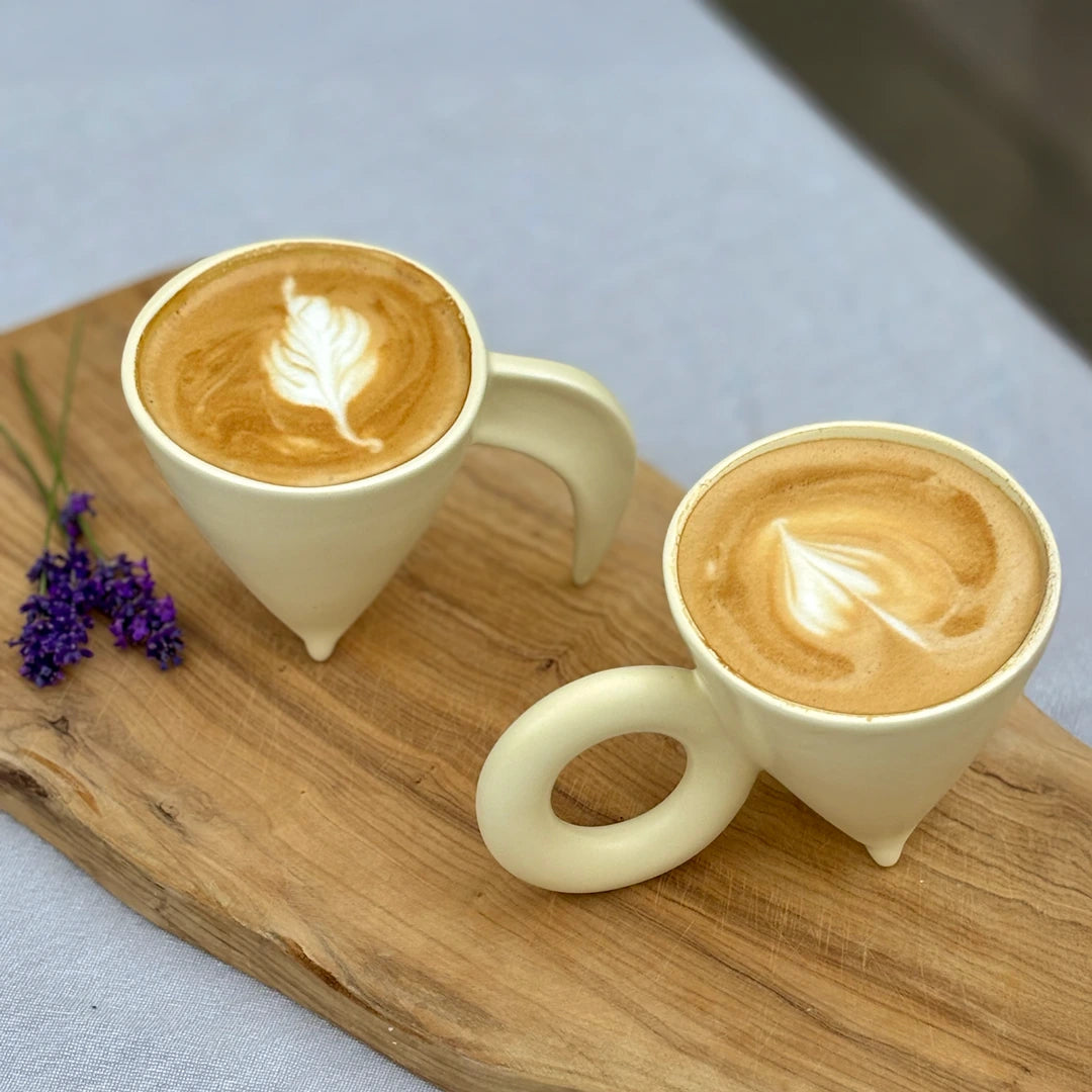 Unique Triangular Porcelain Mug with Two Handle Options – 220 ml Capacity for Coffee and Tea 4