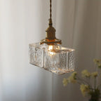Vintage Glass Pendant Light with Adjustable Height – Handcrafted Brass Base 7