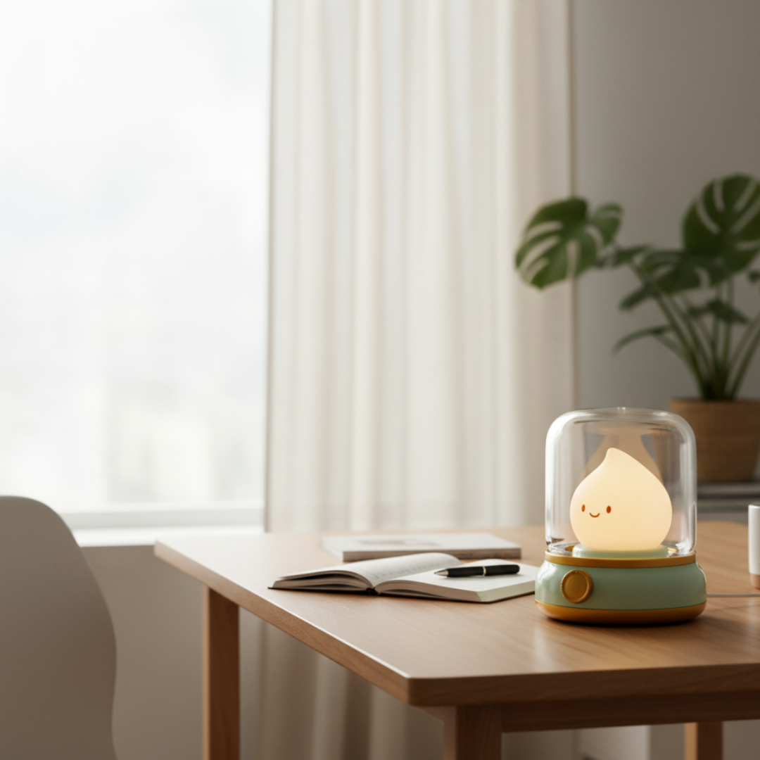 Vintage LED Night Light with Adjustable Brightness – USB-C Rechargeable Portable Lantern in Green/Yellow 0