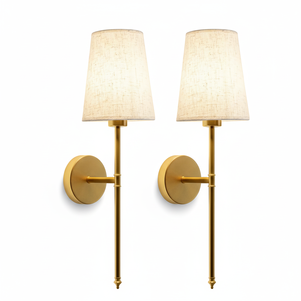Wall Light Set with Fabric Shade and Adjustable Warm Lighting 0