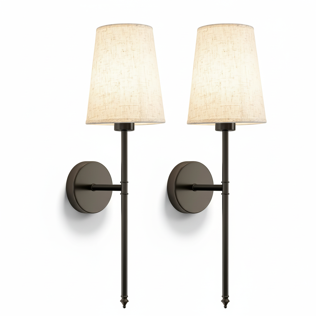 Wall Light Set with Fabric Shade and Adjustable Warm Lighting 1